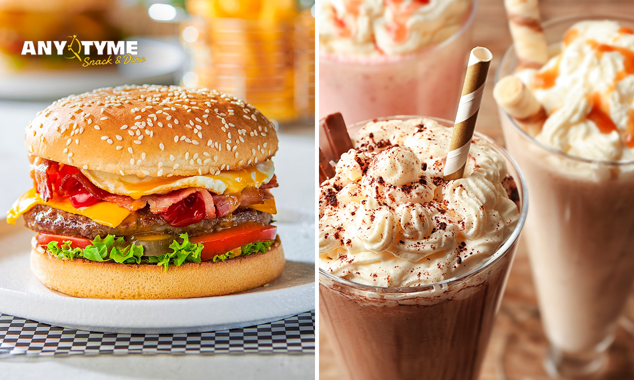 Burger naar keuze + milkshake bij AnyTyme