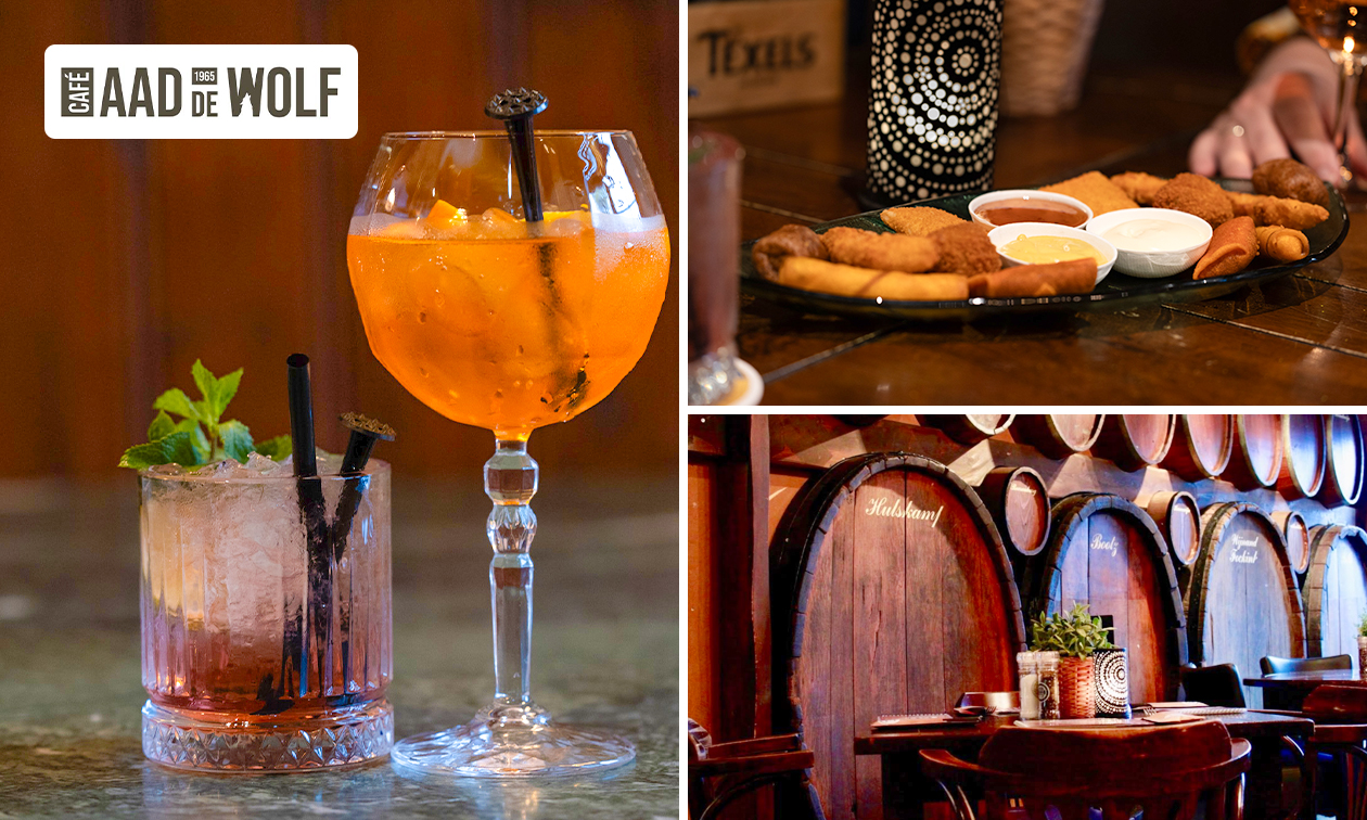 2 cocktails + hapjes bij Café Aad de Wolf