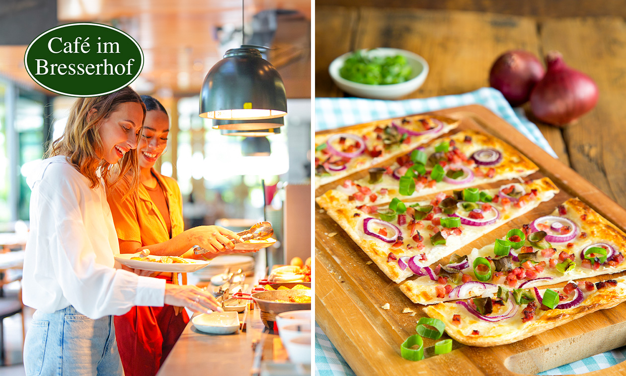Frühstücksbuffet inkl. Kaffee, Tee und mehr oder Flammkuchen + Getränk