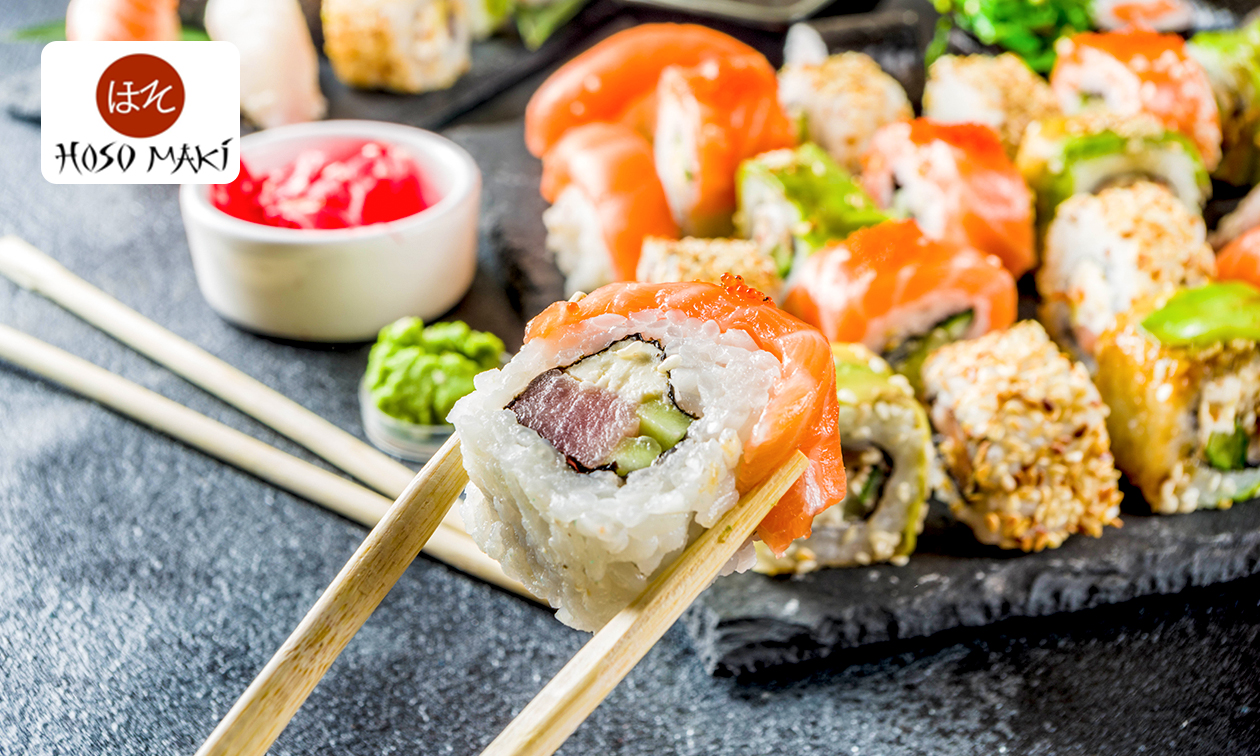 Sushibox (50 stuks) + wakamesalade bij Hoso Maki