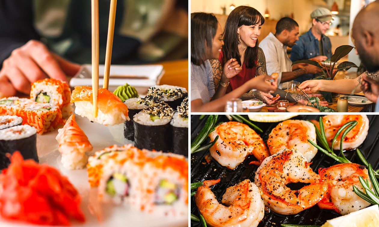 Seafood platter of 2-gangen sushidiner voor afhaal