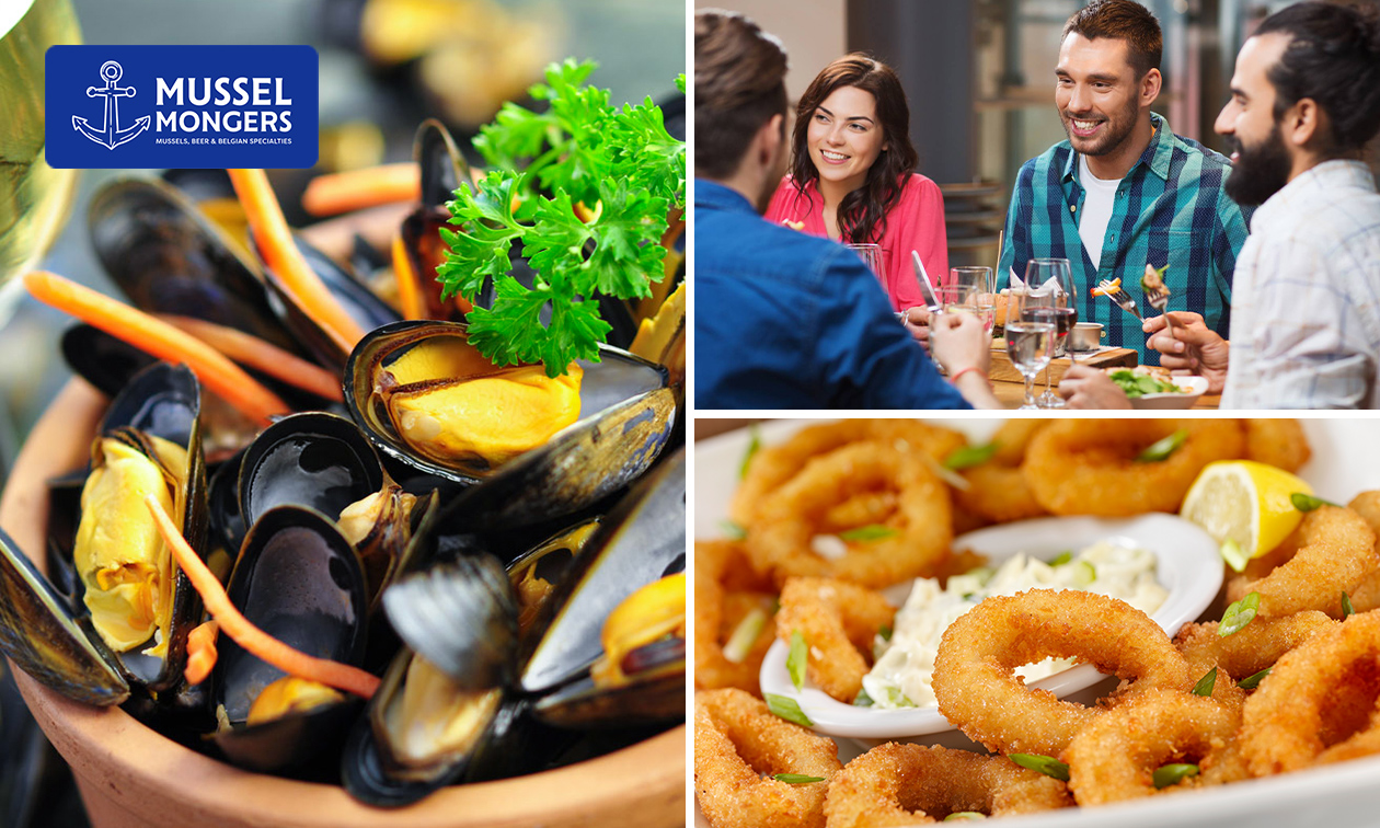 3-gangen mossellunch of -diner + onbeperkt friet bij Mussel Mongers