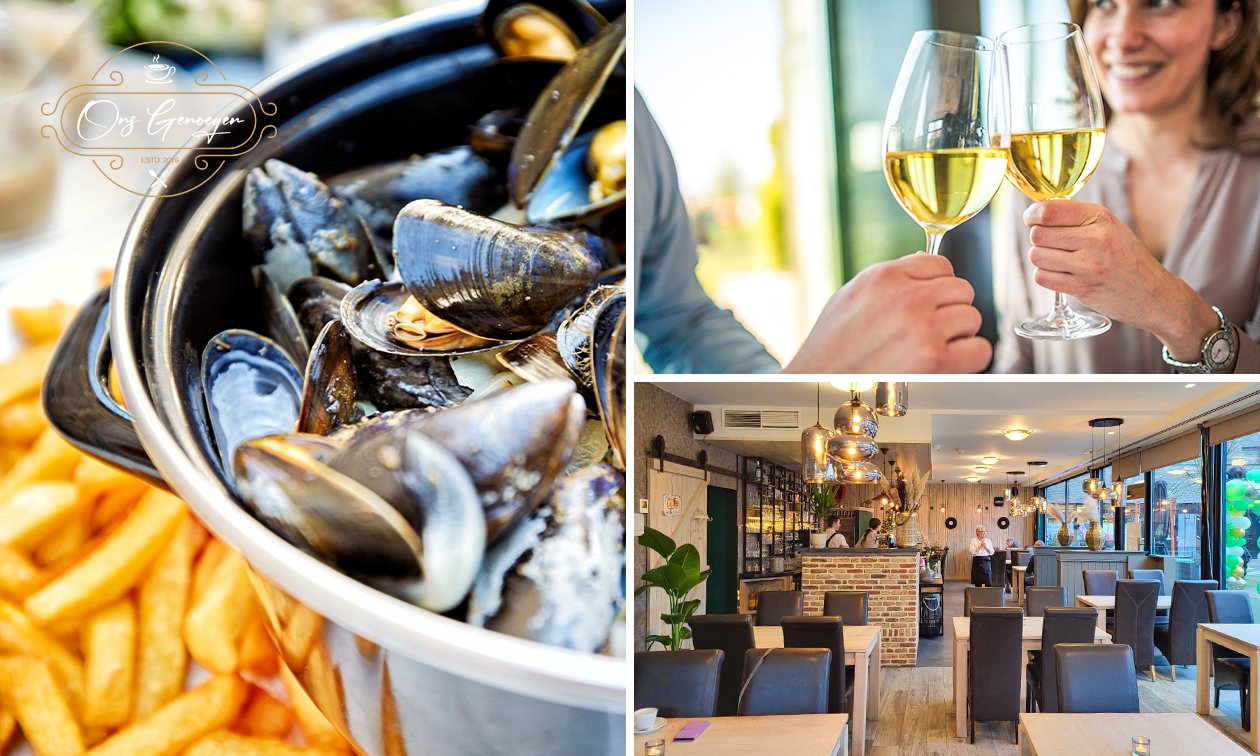 Mosselen (1 kg) naar keuze met frietjes + dame blanche bij Ons Genoegen