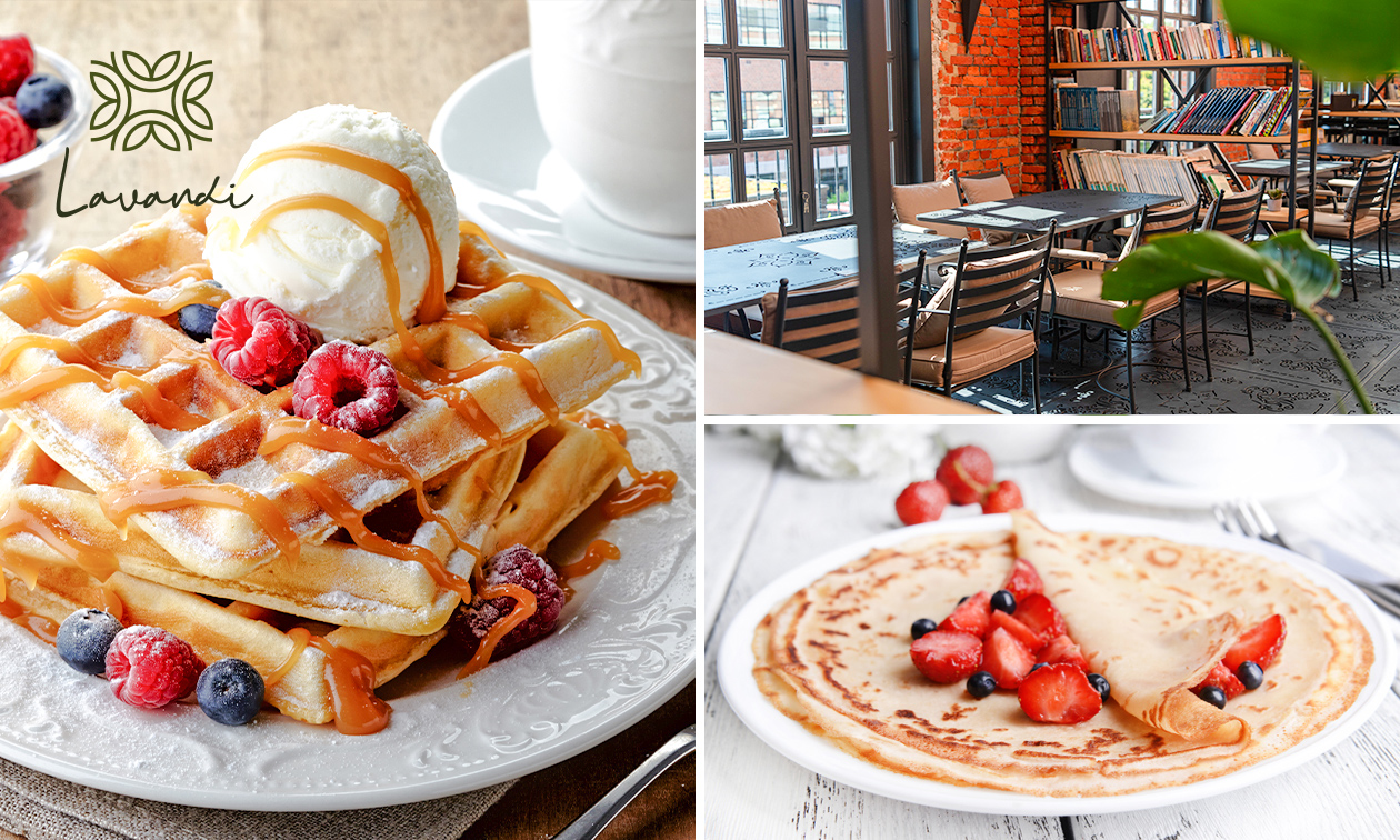 Pannenkoeken of wafel met ijs en/of fruit + warme drank bij Restaurant Lavandi