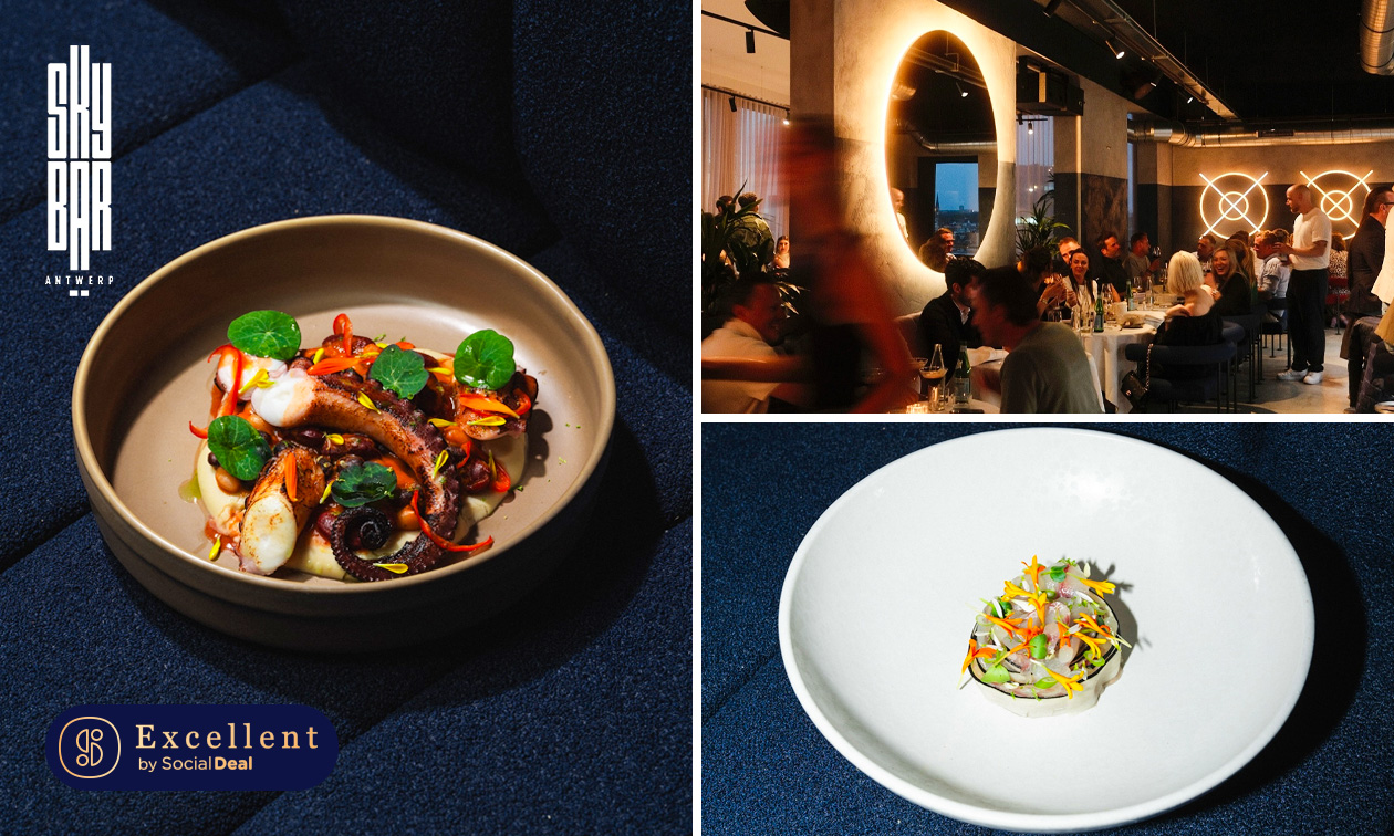 3 gerechten naar keuze + dessert bij Skybar Antwerp