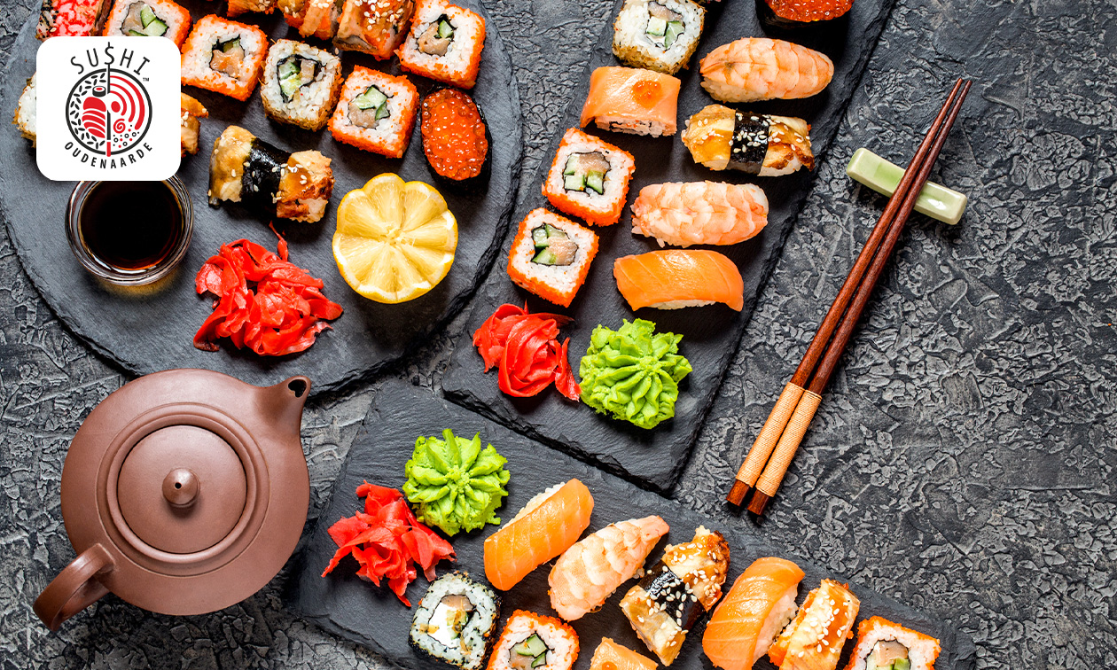 Mixed sushischotel (18, 36 of 48 stuks) + sashimi (4, 8 of 12 stuks) bij Sushi Oudenaarde