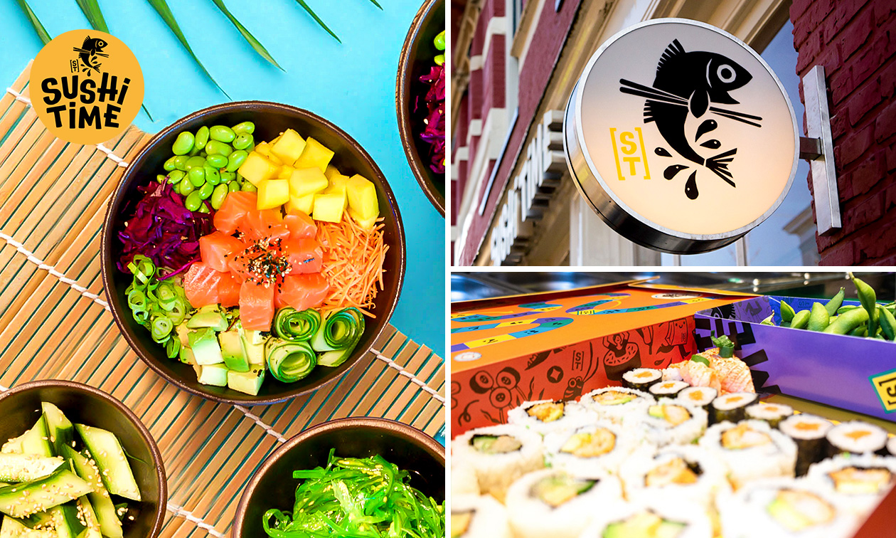 Sushibox (16, 32 of 72 stuks) of pokébowl + snack om af te halen bij Sushi Time Bussum