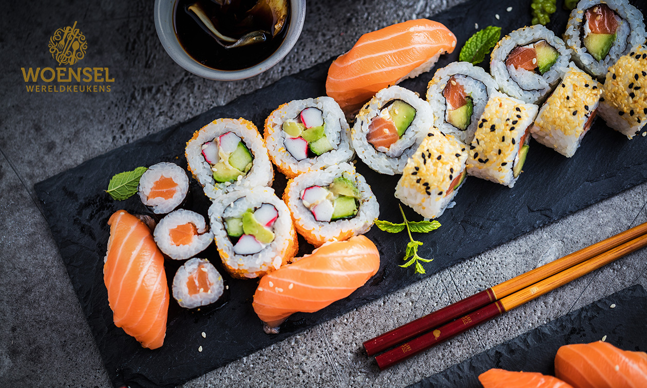 Sushibox voor afhaal of thuisbezorging (20 of 58 stuks) bij Woensel Wereldkeukens